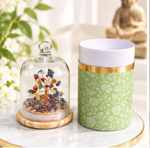 7 Chakra Crystal Dome Tree Showpiece | Gemstone Tree with Glass Dome
