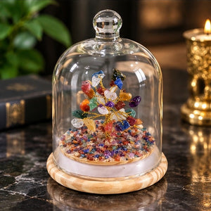 7 Chakra Crystal Dome Tree Showpiece | Gemstone Tree with Glass Dome
