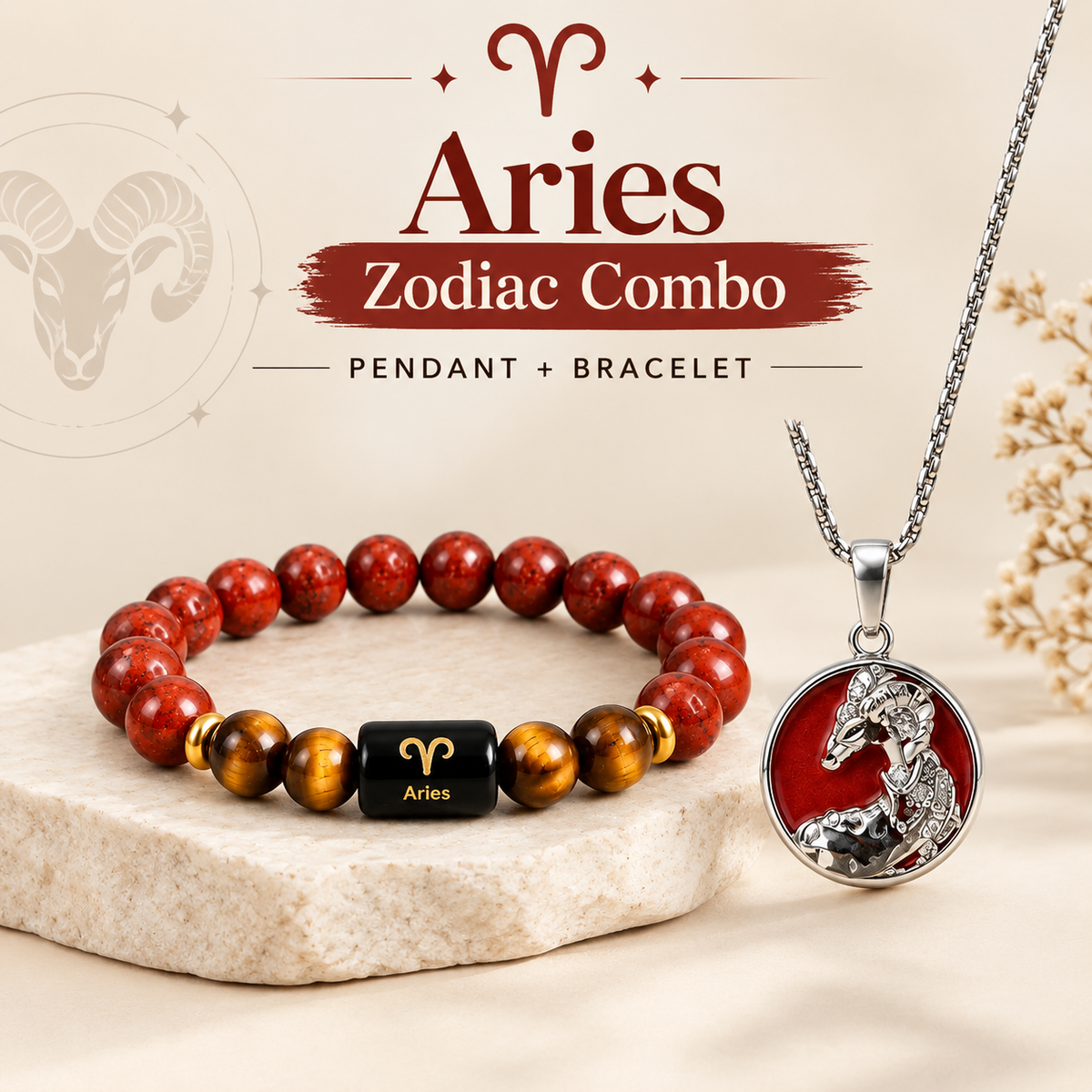 Aries Warrior Combo – मेष राशि Bracelet & Pendant