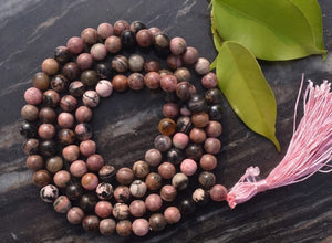 Rhodonite Crystal Beads Mala Spiritual Necklace