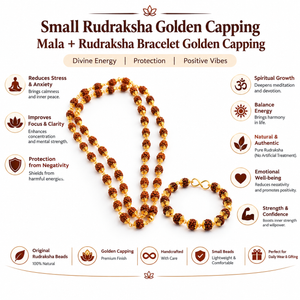 Rudra Shakti Golden Capping Combo | Rudraksha Mala & Bracelet