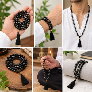 Hematite Wealth Crystal Beads Mala Spiritual Necklace