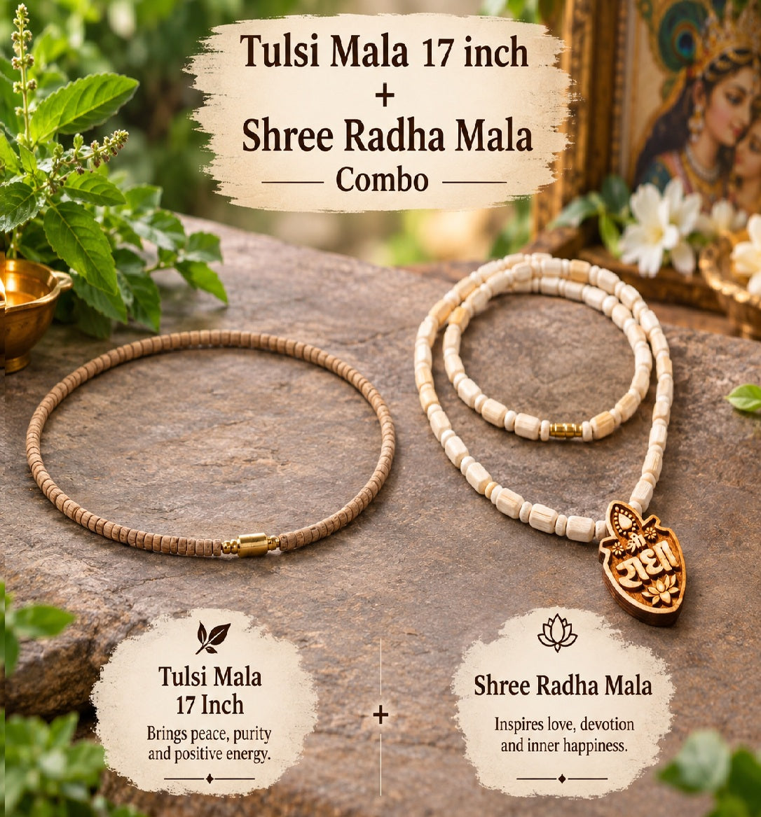 Radha Tulsi Bhakti Combo | 17 Inch Tulsi Mala & Shree Radha Mala