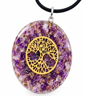 Amethyst Crystal Duo | Polished Gemstone Tree & Orgonite Tree of Life Pendant