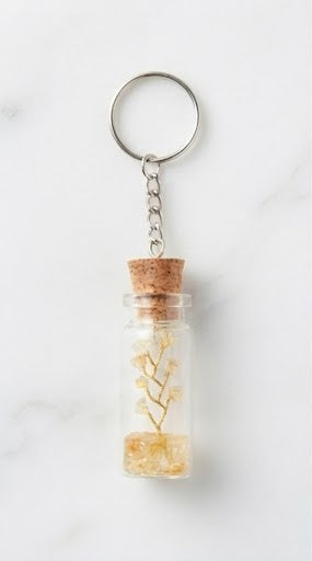 Glossy Crystal Bottle Tree Keychain with Natural Crystal Chips