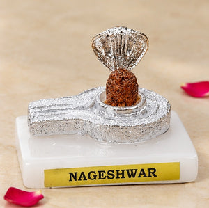 Nageshwar Shivling Decorative Puja Idol with Silver Finish Base