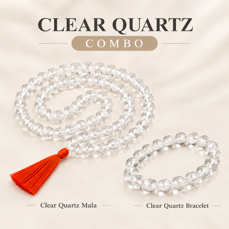 Clarity & Intention Collection – Clear Quartz Bracelet & Mala