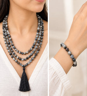 Protection & Intuition Crystal Duo – Cats Eye Bracelet & Mala