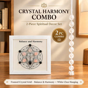 Crystal Harmony Duo | Framed Crystal Grid for Balance & Harmony + Clear Quartz Tumble Hanging