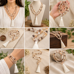 Rainbow Moonstone Crystal Beads Mala Spiritual Necklace