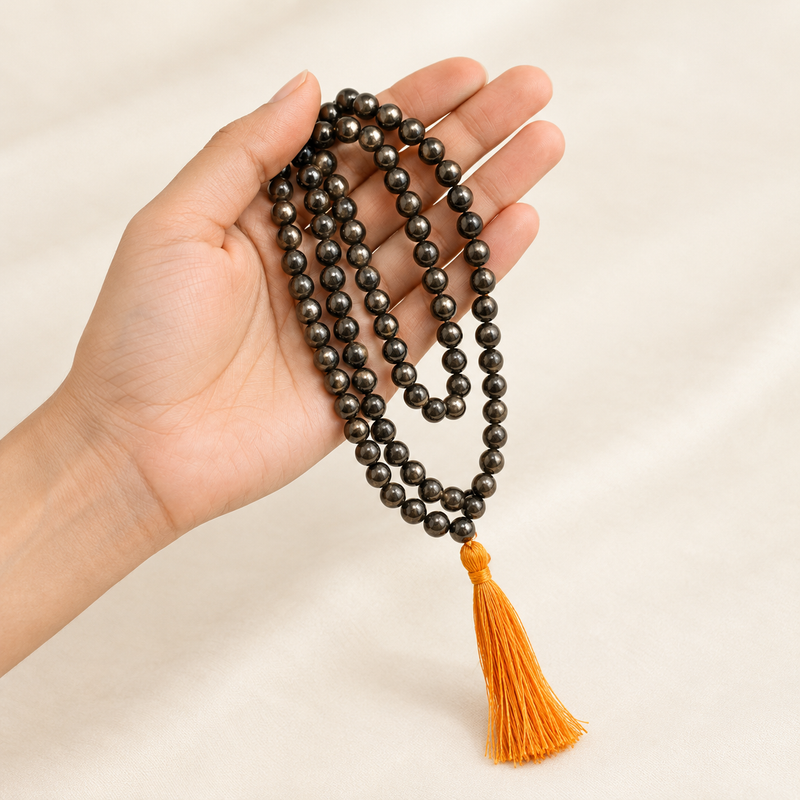 Pyrite Crystal Beads Mala Spiritual Necklace