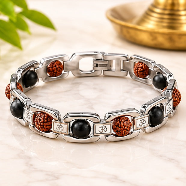 Rudraksha & Karungali Link Chain Bracelet | Traditional Spiritual Bead Bracelet