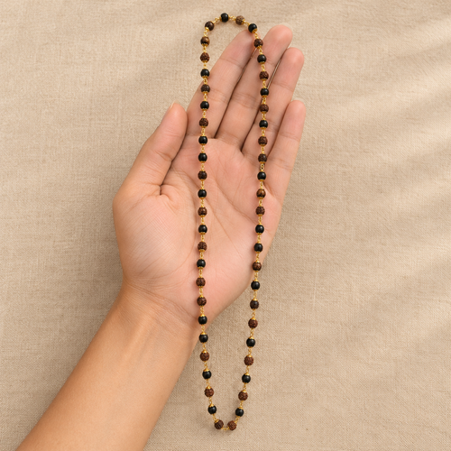 Rudraksha & Karungali Mala with Golden Finish Spiritual Beads Necklace
