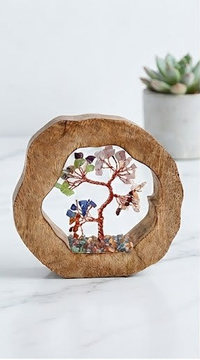 7 Chakra Crystal Tree of Life in Natural Wooden Frame | Spiritual Home Decor