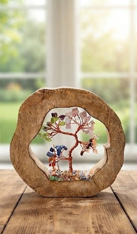 7 Chakra Crystal Tree of Life in Natural Wooden Frame | Spiritual Home Decor