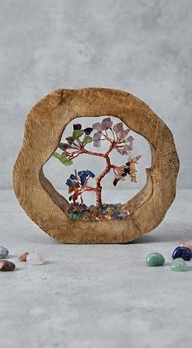 7 Chakra Crystal Tree of Life in Natural Wooden Frame | Spiritual Home Decor