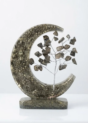 Pyrite Moon Orgonite Tree | Natural Pyrite Gemstone Tree