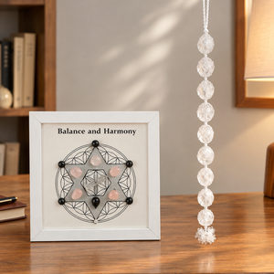 Crystal Harmony Duo | Framed Crystal Grid for Balance & Harmony + Clear Quartz Tumble Hanging