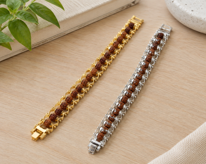 Rudra Royal Duo Bracelet Set | Golden & Silver Rudraksha Combo