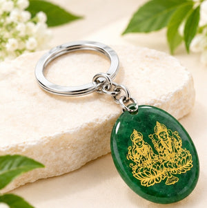 Green Jade Laxmi Ganesh Ji Keychain | Prosperity & Good Fortune Charm
