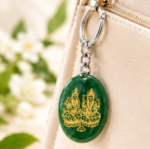 Green Jade Laxmi Ganesh Ji Keychain | Prosperity & Good Fortune Charm