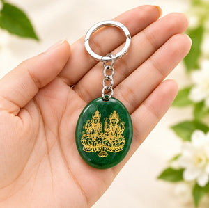 Green Jade Laxmi Ganesh Ji Keychain | Prosperity & Good Fortune Charm