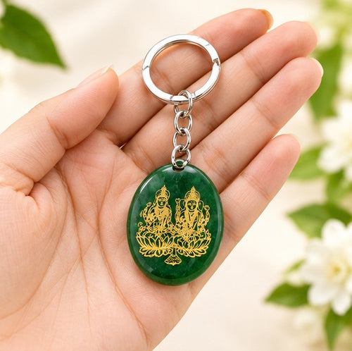 Green Jade Laxmi Ganesh Ji Keychain | Prosperity & Good Fortune Charm