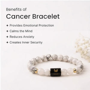 Cancer Zodiac Bracelet (कर्क राशि) | Howlite & Milky Quartz Crystal Bracelet for Men & Women