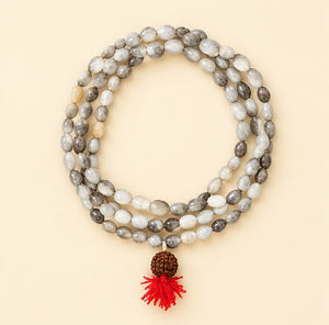 Grey & White Vaijayanti Mala with Rudraksha Tassel | 108 Beads Japa Mala for Prayer & Meditation