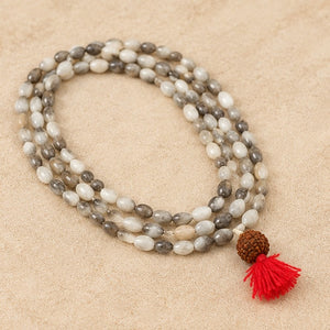 Grey & White Vaijayanti Mala with Rudraksha Tassel | 108 Beads Japa Mala for Prayer & Meditation