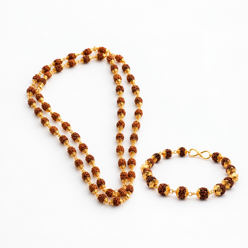 Rudra Shakti Golden Capping Combo | Rudraksha Mala & Bracelet