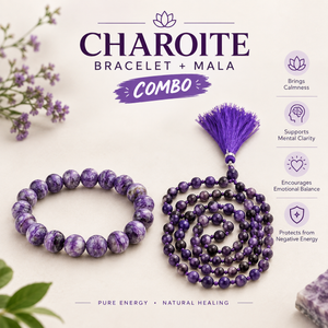 Calm & Positive Energy Crystal Duo – Charoite Bracelet & Mala