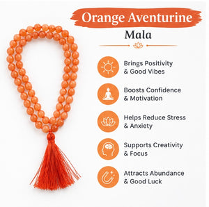 Orange Aventurine Crystal Beads Mala Spiritual Necklace
