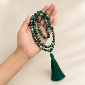 Moss Agate Crystal Beads Mala Spiritual Necklace