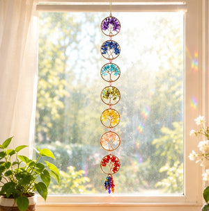 Seven Chakra Crystal Tree Window Hanging | Colourful Energy Balance & Spiritual Décor