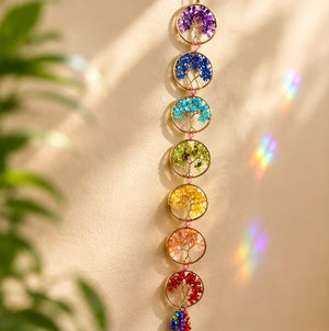 Seven Chakra Crystal Tree Window Hanging | Colourful Energy Balance & Spiritual Décor