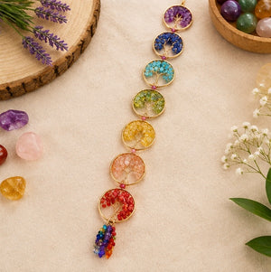 Seven Chakra Crystal Tree Window Hanging | Colourful Energy Balance & Spiritual Décor