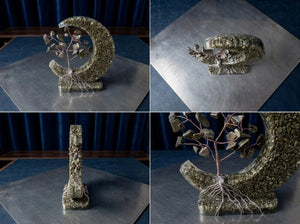 Pyrite Prosperity Duo | Moon Orgonite Tree & Natural Zibu Coin