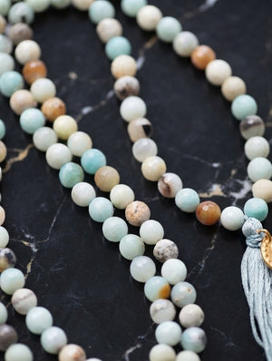 Amazonite Crystal Beads Mala Spiritual Necklace