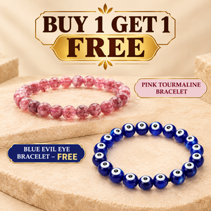 Pink Tourmaline & Blue Evil Eye Bracelet Set | Love & Protection Duo