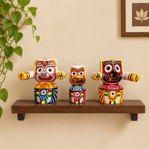 Jagannath Balabhadra Subhadra Handcrafted Wooden Idol Set for Spiritual Home Décor