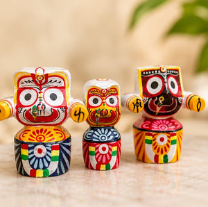 Jagannath Balabhadra Subhadra Handcrafted Wooden Idol Set for Spiritual Home Décor