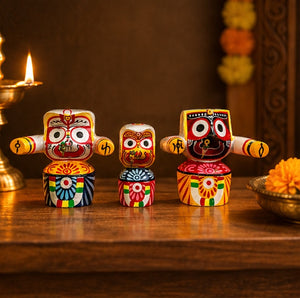 Jagannath Balabhadra Subhadra Handcrafted Wooden Idol Set for Spiritual Home Décor