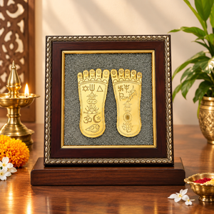 Maa Lakshmi Charan Paduka Pyrite Frame | Prosperity & शुभ लाभ Décor