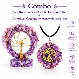 Amethyst Crystal Duo | Polished Gemstone Tree & Orgonite Tree of Life Pendant