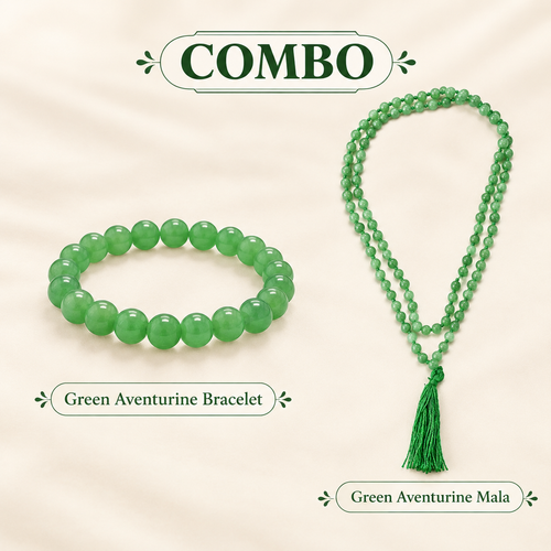 Luck & Abundance Crystal Duo – Green Aventurine Bracelet & Mala