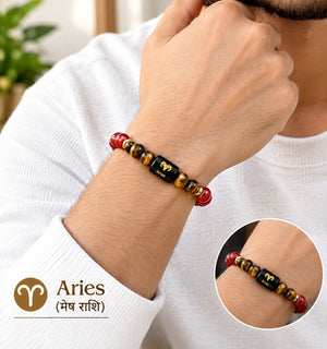 Aries (मेष राशि) Zodiac Bracelet | Red Jasper & Tiger's Eye Crystal Bracelet for Men & Women