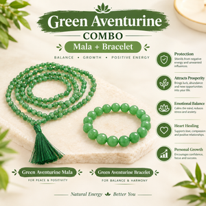 Luck & Abundance Crystal Duo – Green Aventurine Bracelet & Mala