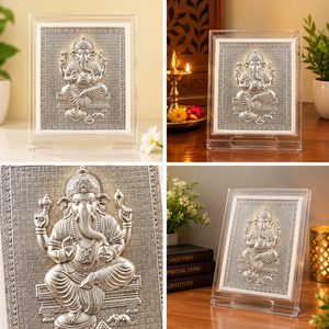 Silver Finish Ganesh Ji Divine Blessings Frame | Spiritual Home Decor