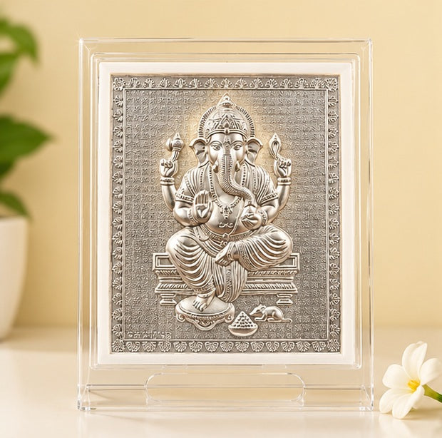 Silver Finish Ganesh Ji Divine Blessings Frame | Spiritual Home Decor